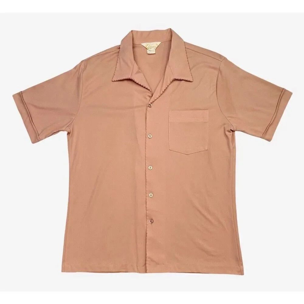 Vintage Styled In California Made In USA Coral Peach Short Sleeved Shirt Large